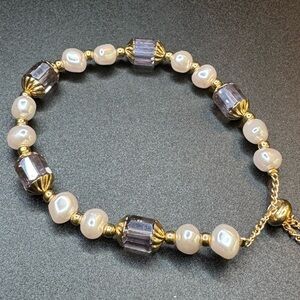 Faux Pearl and Bead Bolo Bracelet